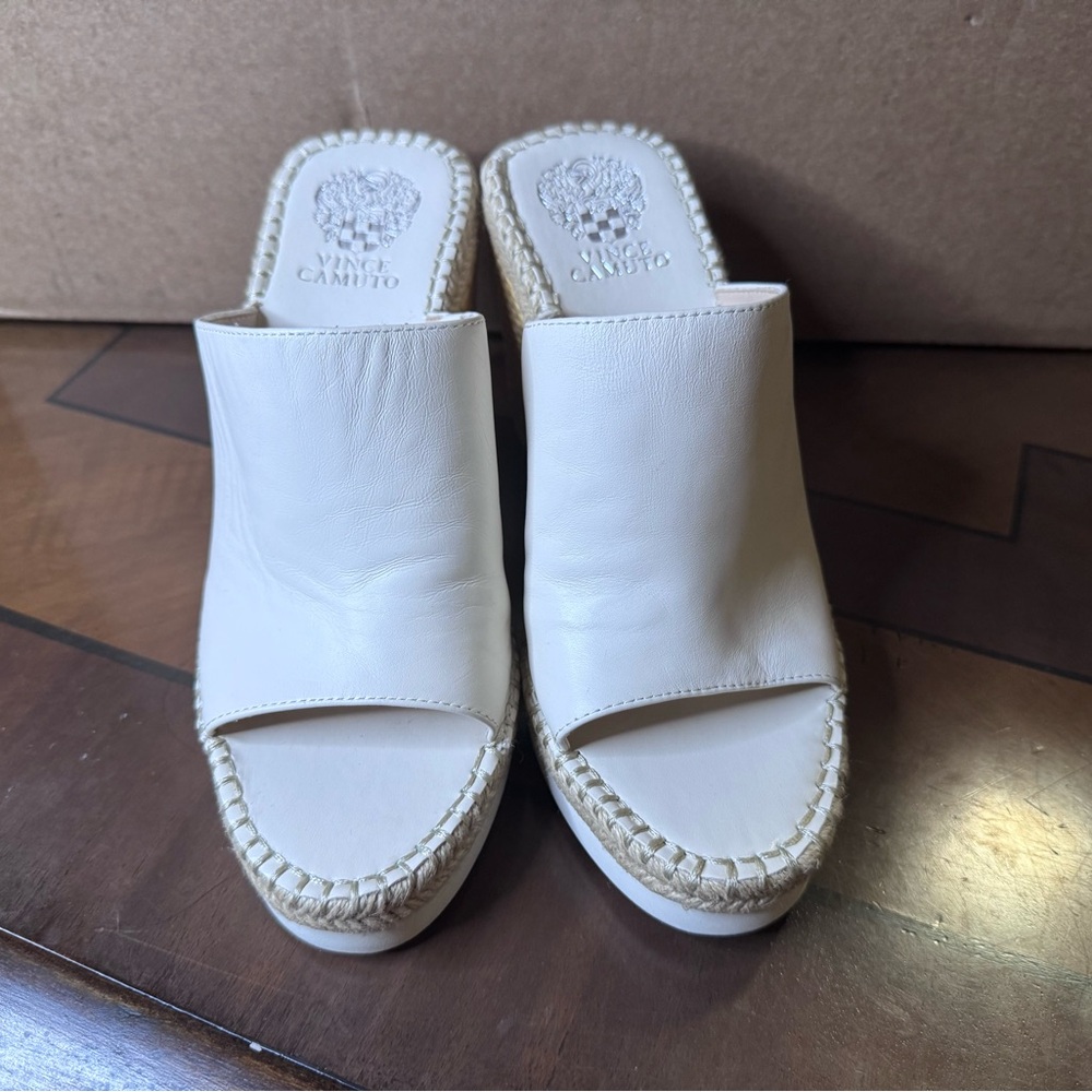 Vince Camuto White Leather Espadrille Mules